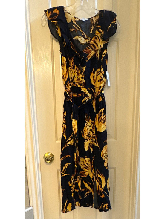 Time and Tru Dresses & Skirts - Time And Tru Black Yellow Floral V-Neck Sleeveless Midi A-Line Dress XS